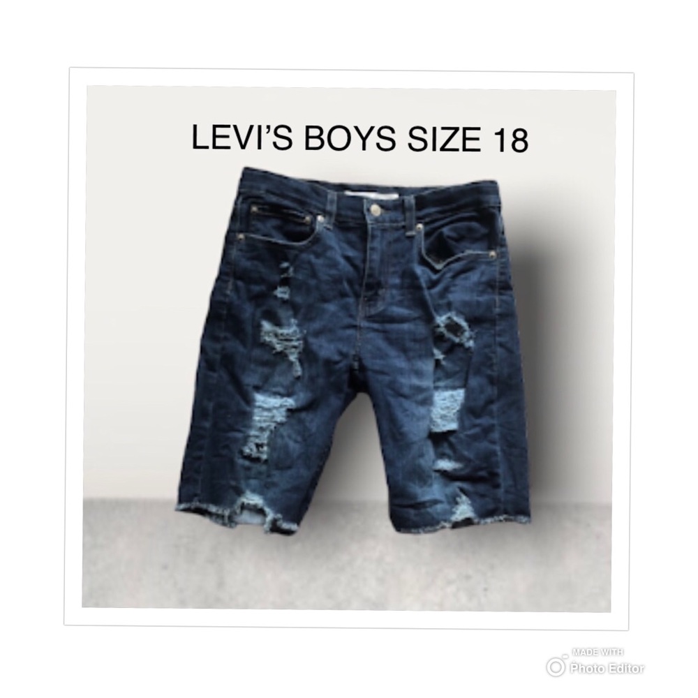 LEVIS JEANS SHORTS CUTOFF DISTRESSED DESTROYED BOYS ADJUSTABLE WAIST SIZE 18